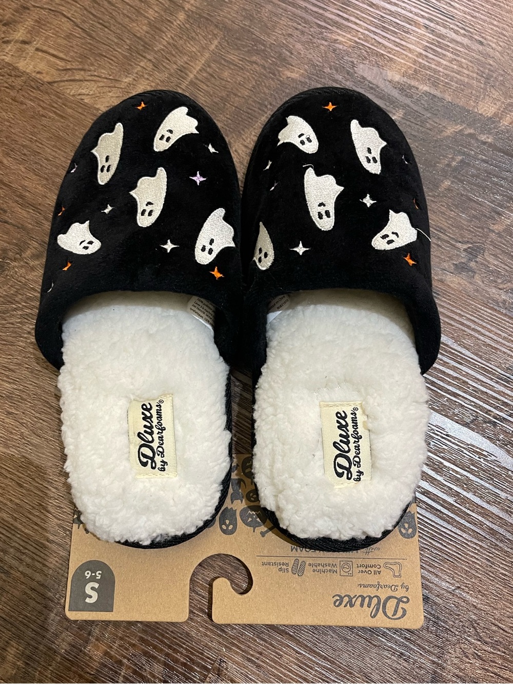 Dluxe by dearfoams Women's Halloween Scuff Ghost Slippers - Black S US (5-6)